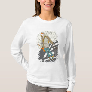 Camiseta Mujer joven que se coloca en la calle con equipaje