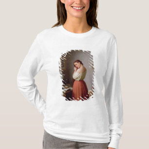 Camiseta Mujer joven que trenza su pelo