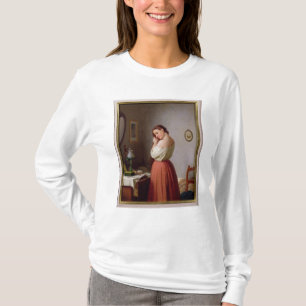 Camiseta Mujer joven que trenza su pelo