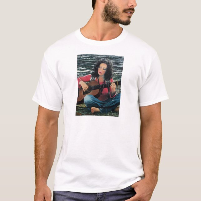 Camiseta Mujer Jugando Música Con Guitarra Acústica (Anverso)
