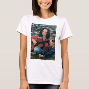 Camiseta Mujer Jugando Música Con Guitarra Acústica