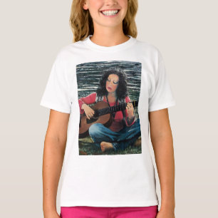 Camiseta Mujer Jugando Música Con Guitarra Acústica