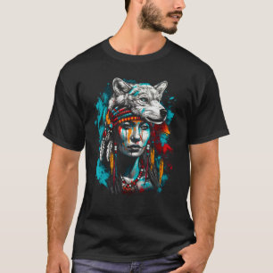 Camiseta Mujer Lobo Cabeza Nativo Americano Consciente