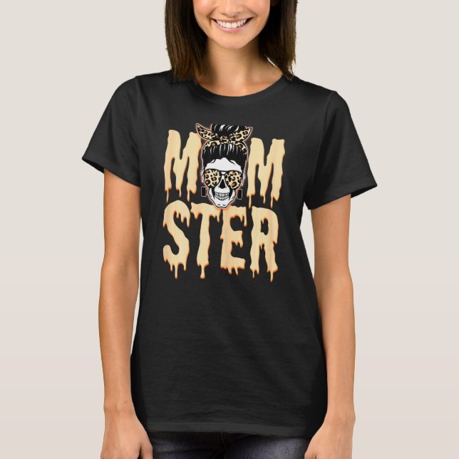 Camiseta Mujer mami cráneo madre monstruo Naranja leopardo  (Anverso)