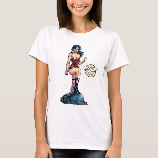 Camiseta Mujer Maravilla agarrando a Lasso por encima de la (Anverso)