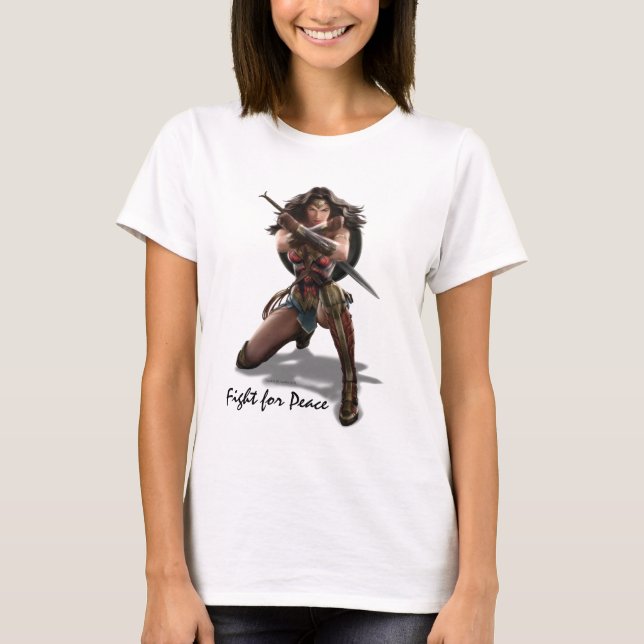 Camiseta Mujer Maravilla Bloqueando Con Pulseras (Anverso)