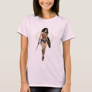 Camiseta Mujer Maravilla Con Arte De Cómic De Espadas