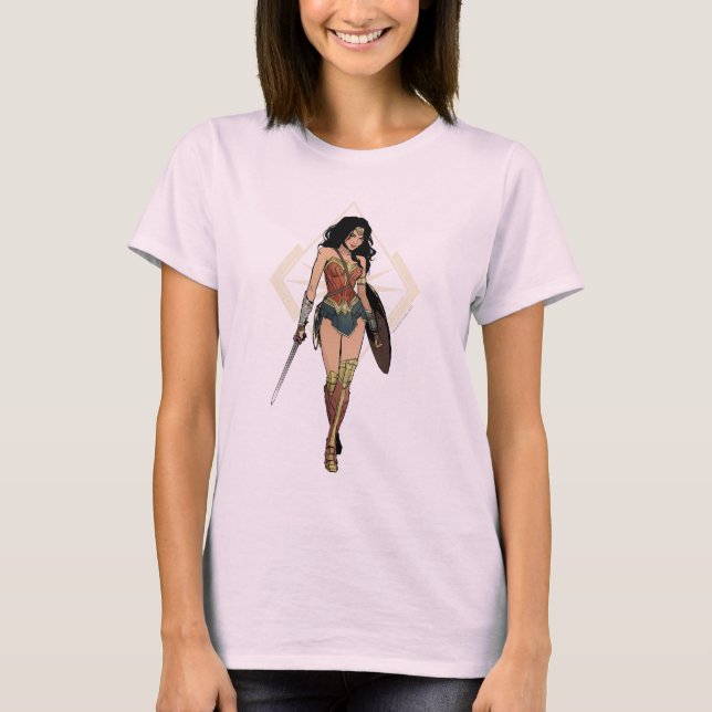 Camiseta Mujer Maravilla Con Arte De Cómic De Espadas (Anverso)