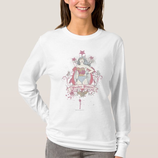 Camiseta Mujer Maravilla Disparando Estrellas (Anverso)