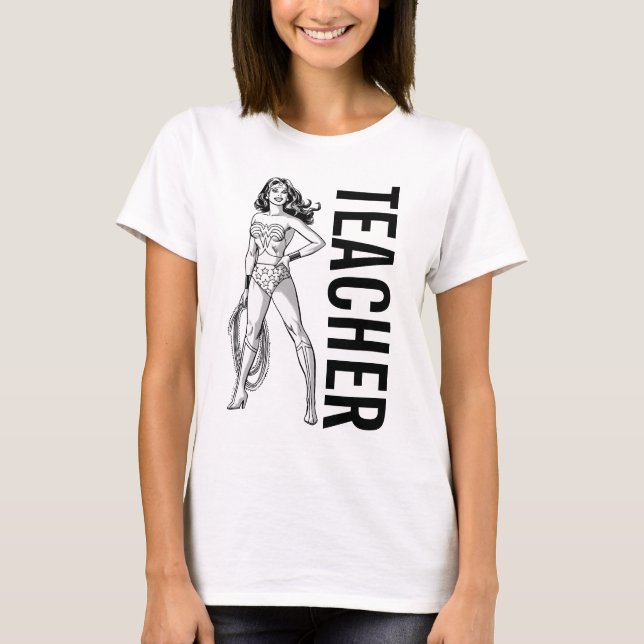Camiseta Mujer Maravilla Maestra De Pose Blanco Y Negro (Anverso)