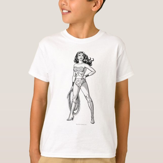 Camiseta Mujer Maravilla Pose Blanco y Negro (Anverso)