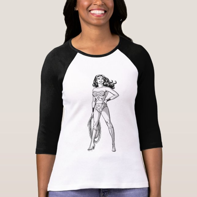 Camiseta Mujer Maravilla Pose Blanco y Negro (Anverso)