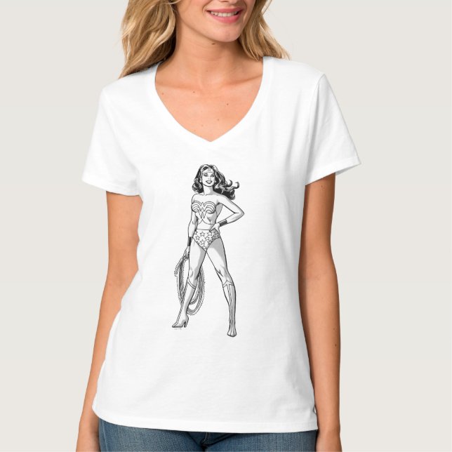 Camiseta Mujer Maravilla Pose Blanco y Negro (Anverso)