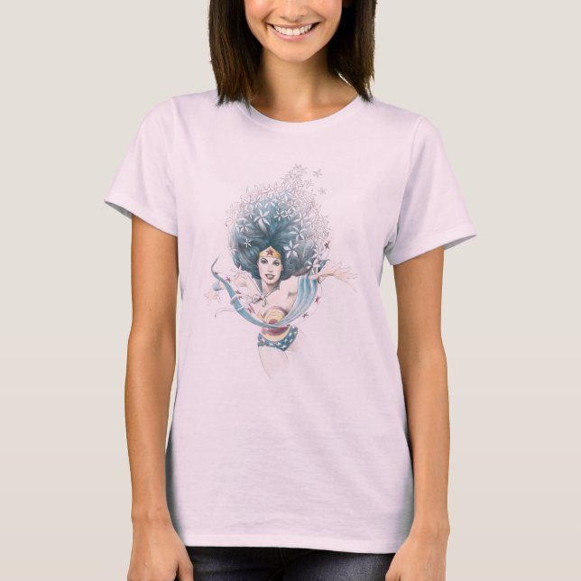 Camiseta Mujer Maravilla y flores (Anverso)