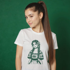 Camiseta Mujer mexicana arte mínimo de la línea verde