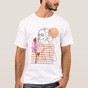 Camiseta Mujer mínima oliendo flores arte de la línea