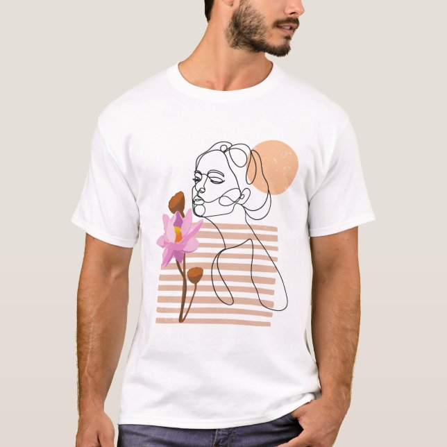 Camiseta Mujer mínima oliendo flores arte de la línea (Anverso)