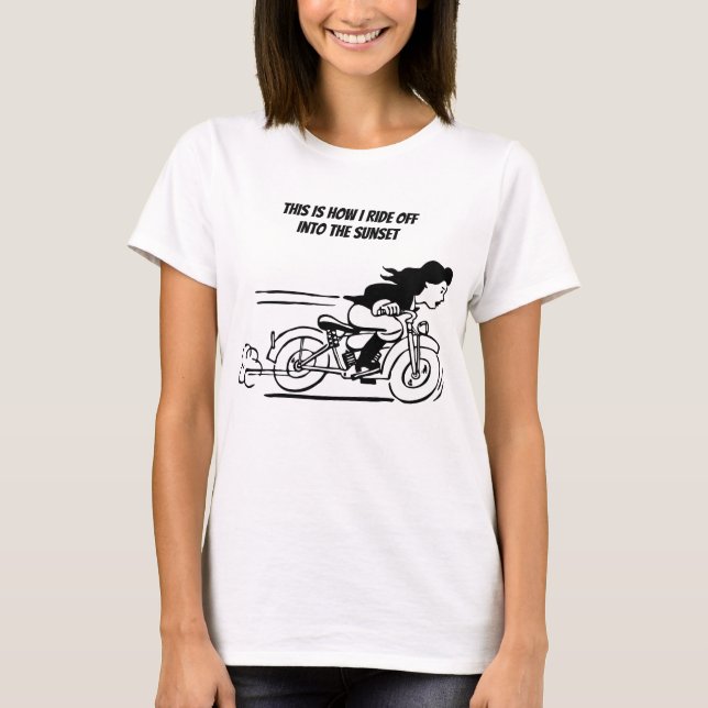 Camiseta Mujer montando motociclismo arte de polluelo (Anverso)