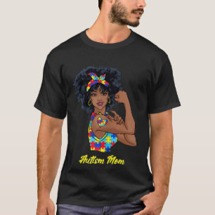 Camiseta Mujer Negra Afro Autismo Mamá Conciencia Tatuaje R