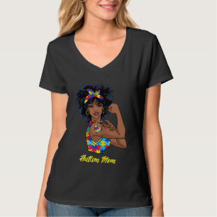Camiseta Mujer Negra Afro Autismo Mamá Conciencia Tatuaje R