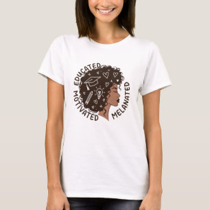 Camiseta Mujer Negra Afro Motivada y Educada