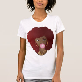 Camiseta Mujer negra, afro rojo, bazuqueo rosado