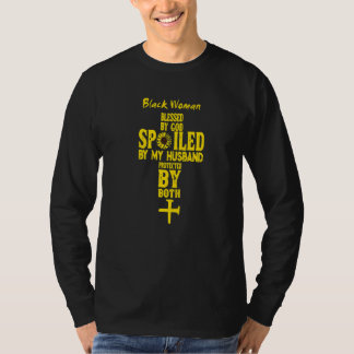Camiseta Mujer Negra Bendecida Por Dios Mimada Por Mi Espos