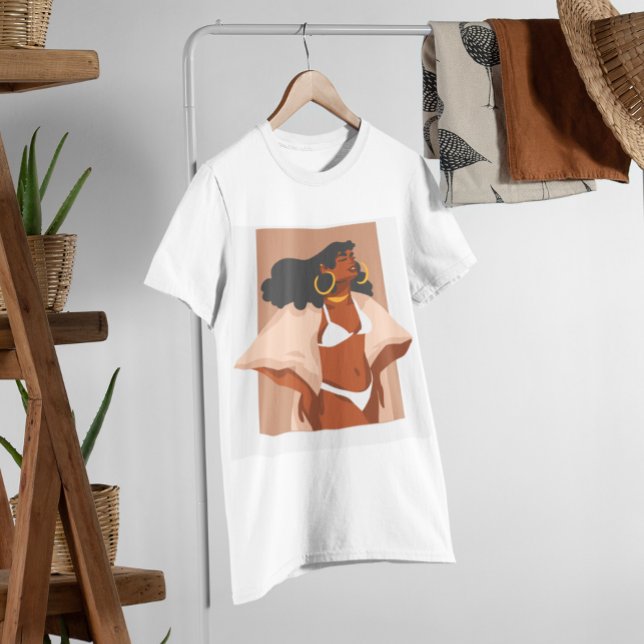 Camiseta Mujer negra, bikini blanco, lista para vacaciones  (Subido por el creador)