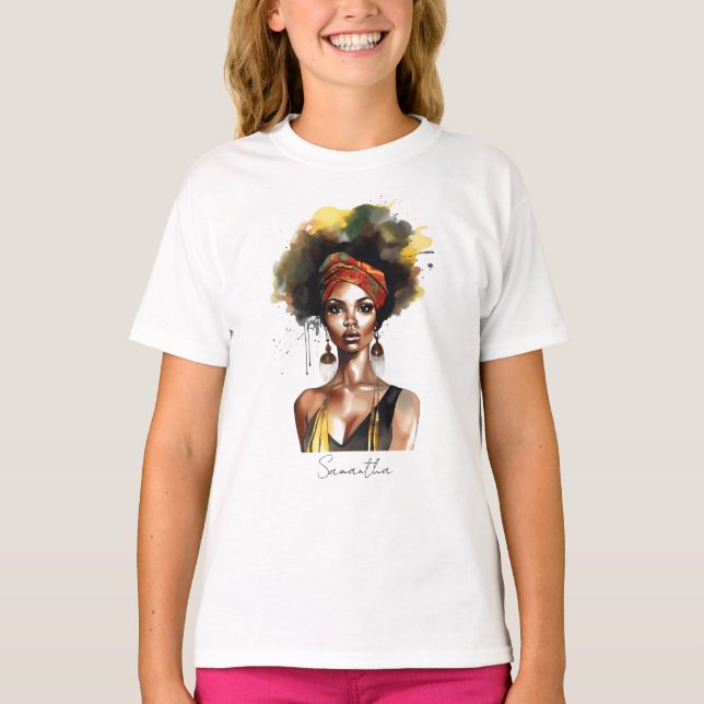 Camiseta Mujer negra con pañuelo étnico (Anverso)