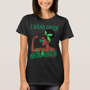 Camiseta Mujer Negra Conciencia sobre la Salud Mental Verde