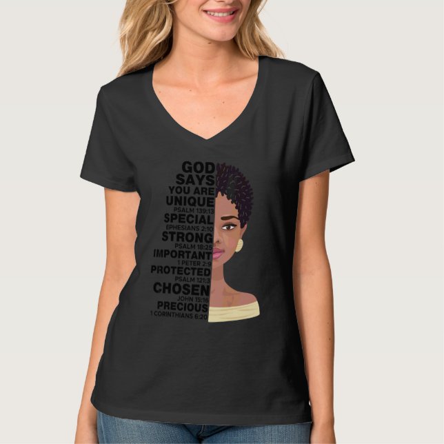 Camiseta Mujer negra cristiana dice Dios que estoy segura (Anverso)