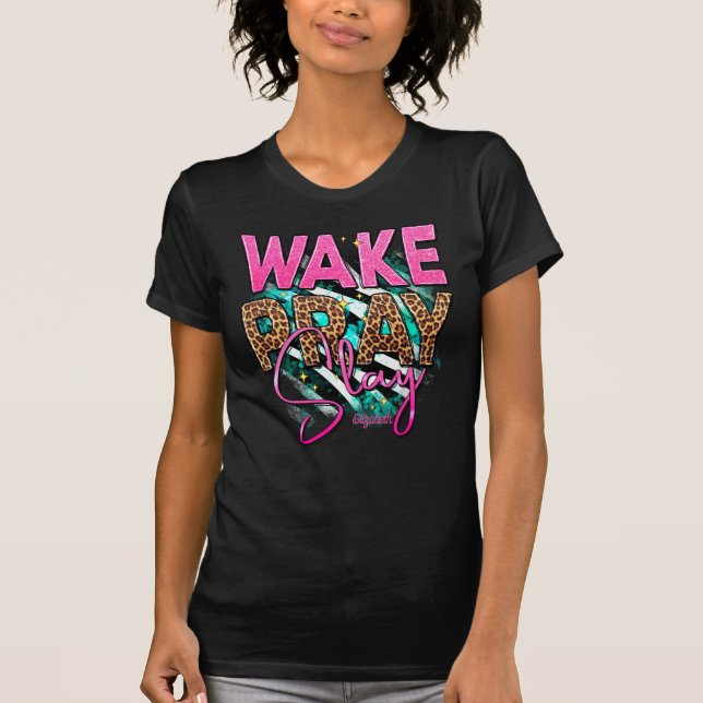 Camiseta Mujer negra divina con inspiración espiritual (Anverso)