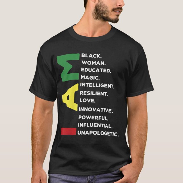 Camiseta Mujer negra educada inteligente poderosa (Anverso)