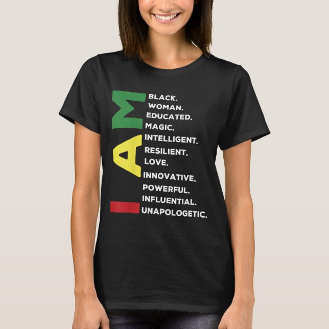 Camiseta Mujer negra educada inteligente poderosa (Anverso)