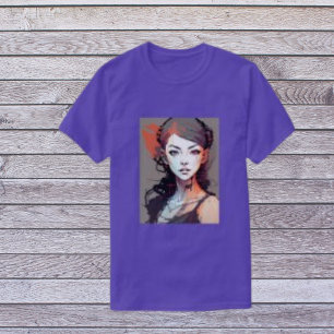 Camiseta Mujer negra elegante, morado de arte pop moderno