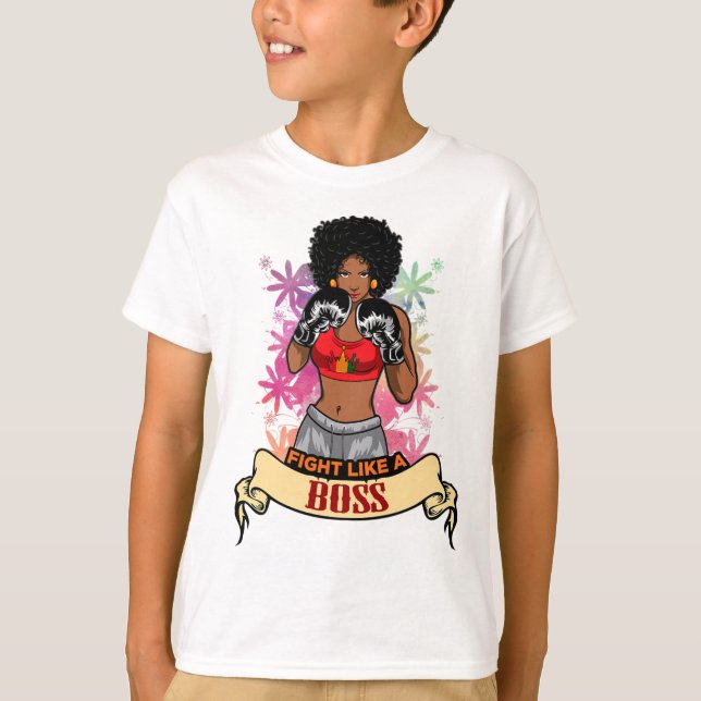 Camiseta Mujer Negra Empoderada Boxeo Magia Kickboxing Chic (Anverso)