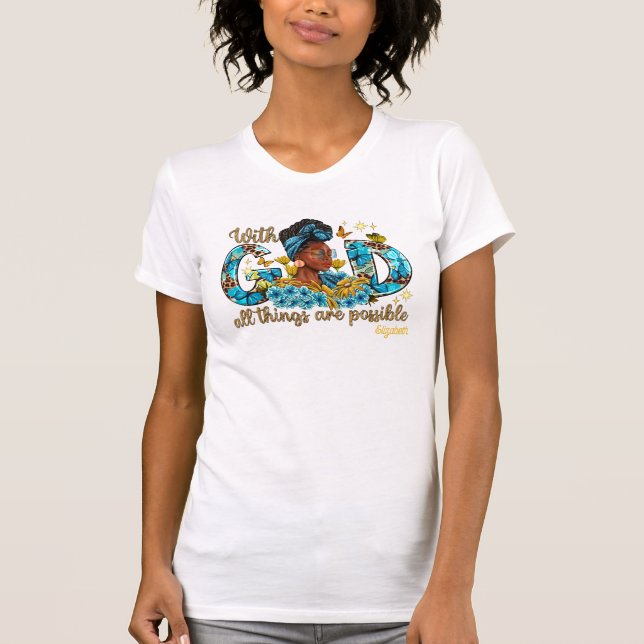 Camiseta Mujer negra empoderada con gracia espiritual (Anverso)