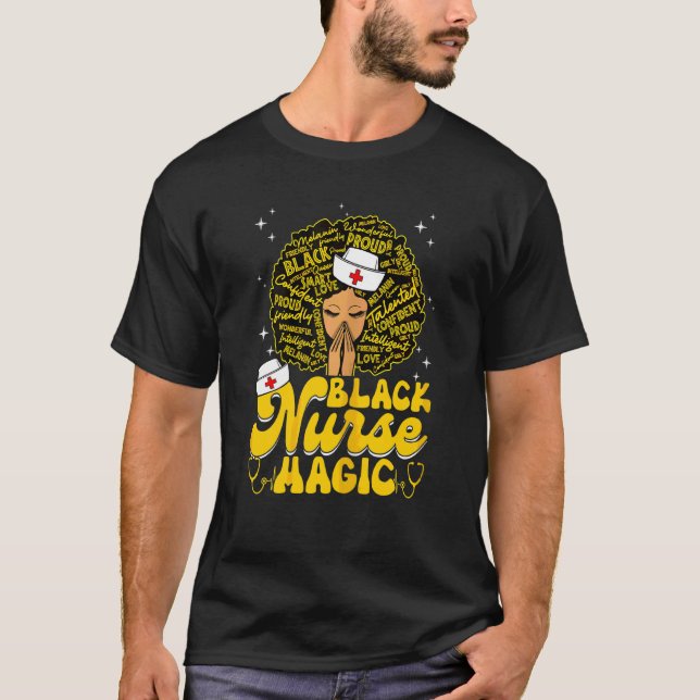 Camiseta Mujer negra Enfermera a afro retro magia negra hol (Anverso)
