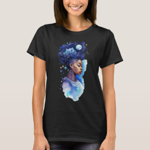 Camiseta Mujer Negra Espiritual Chica Afro Galaxia Melanina