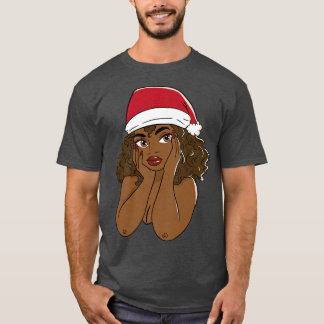 Camiseta Mujer negra linda con Gorra de Santa Claus