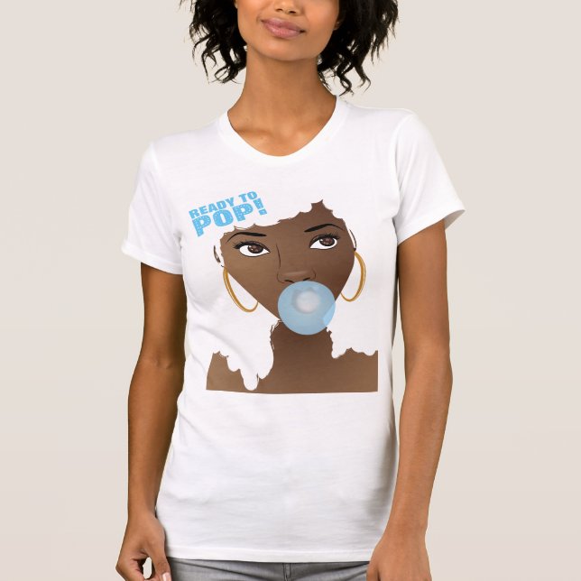 Camiseta Mujer negra, lista para pop, bblegum, azul (Anverso)