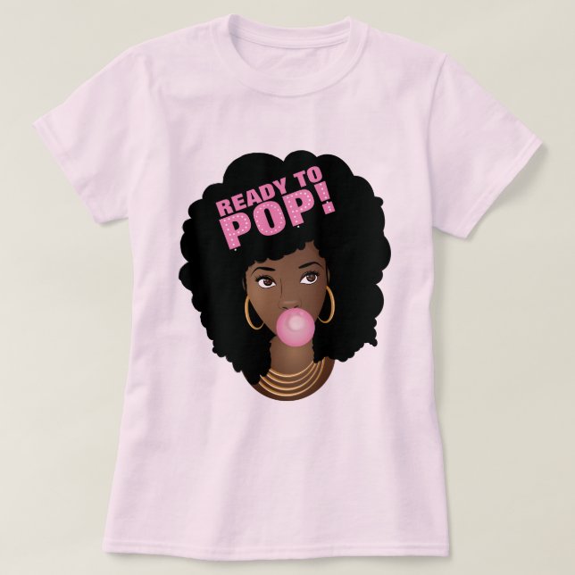 Camiseta Mujer negra, lista para pop, bblegum, rosa (Diseño del anverso)