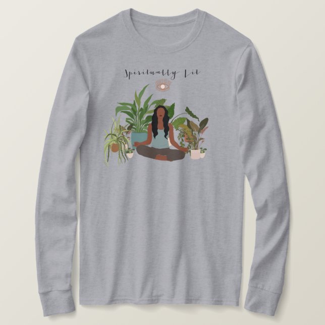 Camiseta Mujer negra meditando en el hogar (Anverso del diseño)