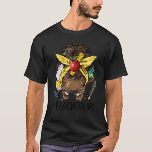 Camiseta Mujer Negra Moño Desordenado Vida de Profesora Afr