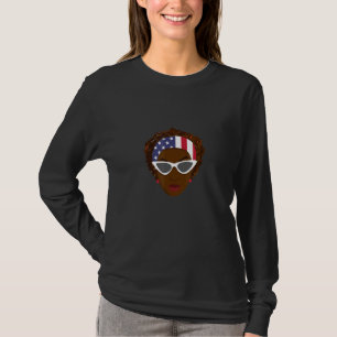 Camiseta Mujer negra patriótica con cicatriz de bandera est