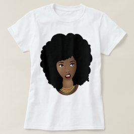 Camiseta Mujer negra, pelo natural, expresión enojada
