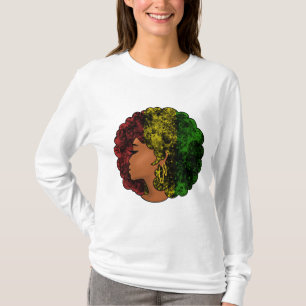 Camiseta Mujer negra rasta afro rojo amarillo verde