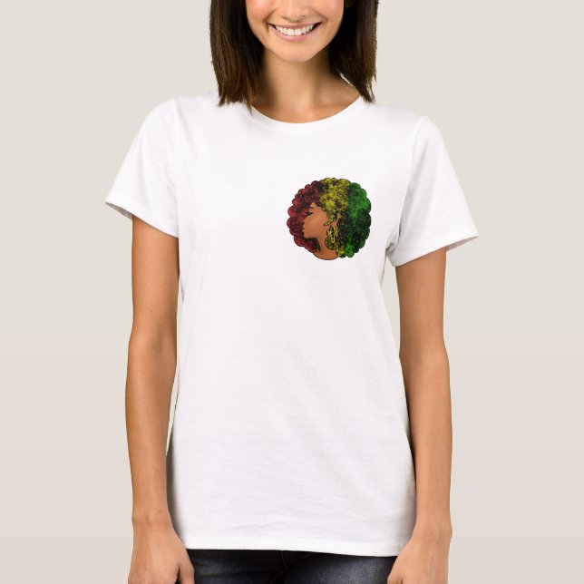 Camiseta Mujer negra rasta afro rojo amarillo verde  (Anverso)