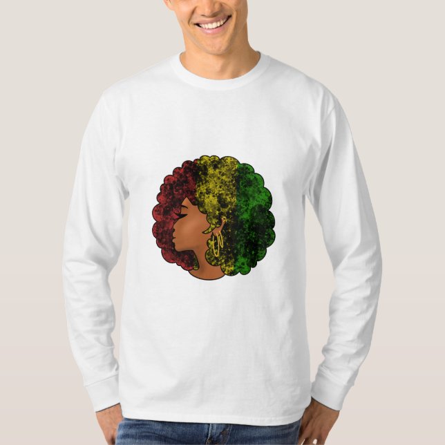 Camiseta Mujer negra rasta afro rojo amarillo verde  (Anverso)