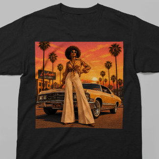 Camiseta Mujer Negra Retro de Los Ángeles 70